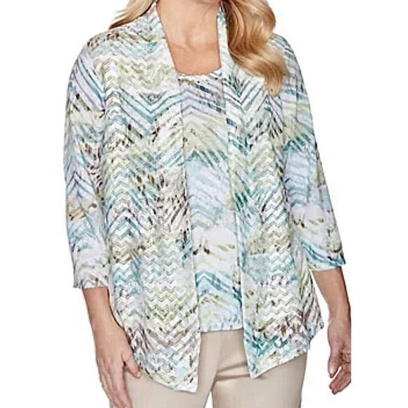 Alfred Dunner NWT Turquoise Patterned Cardigan Blouse Womens Plus Size 2X - Picture 1 of 11